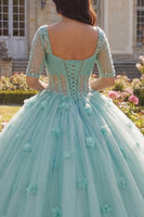 Laden Sie das Bild in den Galerie-Viewer, Hellgrünes Ballkleid Halbärmeliges Korsett 3D-Blumen Abschlusskleid