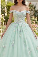 Laden Sie das Bild in den Galerie-Viewer, Off-the-shoulder Grünes Abschlusskleid mit 3D-Blumen
