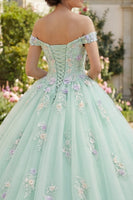 Laden Sie das Bild in den Galerie-Viewer, Off-the-shoulder Grünes Abschlusskleid mit 3D-Blumen