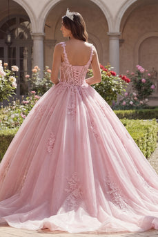 Rosa Spaghettiträger Korsett Appliquiertes Abschlusskleid