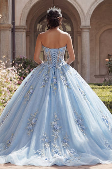 Trägerloses Blaues Korsett Appliquiertes Abschlusskleid