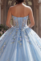 Laden Sie das Bild in den Galerie-Viewer, Trägerloses Blaues Korsett Appliquiertes Abschlusskleid