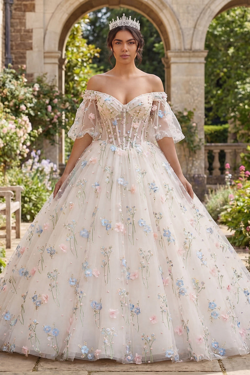 Laden Sie das Bild in den Galerie-Viewer, Champagner Korsett Blumen Abschlusskleid