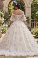 Laden Sie das Bild in den Galerie-Viewer, Champagner Korsett Blumen Abschlusskleid