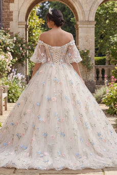 Champagner Korsett Blumen Abschlusskleid