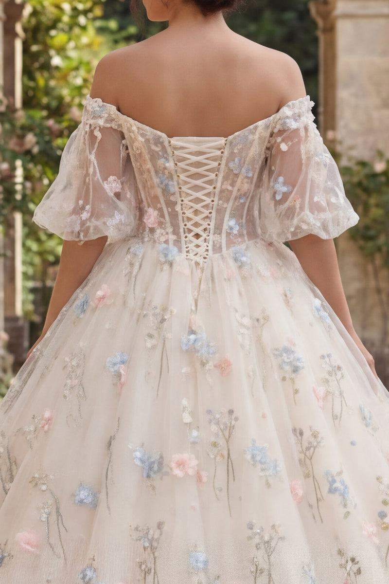 Laden Sie das Bild in den Galerie-Viewer, Champagner Korsett Blumen Abschlusskleid