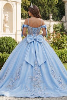 Blaues Kaltschulter Korsett Appliquiertes Abschlusskleid