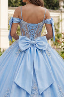 Laden Sie das Bild in den Galerie-Viewer, Blaues Kaltschulter Korsett Appliquiertes Abschlusskleid