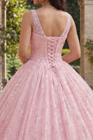 Laden Sie das Bild in den Galerie-Viewer, Glitzerrosa Korsett V-Ausschnitt Abschlusskleid
