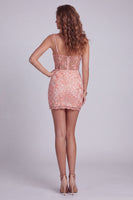 Laden Sie das Bild in den Galerie-Viewer, Glitzerndes Wassermelonen-Bodycon-Korsett, blumiges kurzes Cocktailkleid