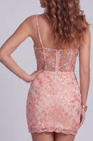 Laden Sie das Bild in den Galerie-Viewer, Glitzerndes Wassermelonen-Bodycon-Korsett, blumiges kurzes Cocktailkleid