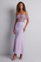 Laden Sie das Bild in den Galerie-Viewer, Glitzerndes, schulterloses, hellviolettes Meerjungfrauen-Festkleid