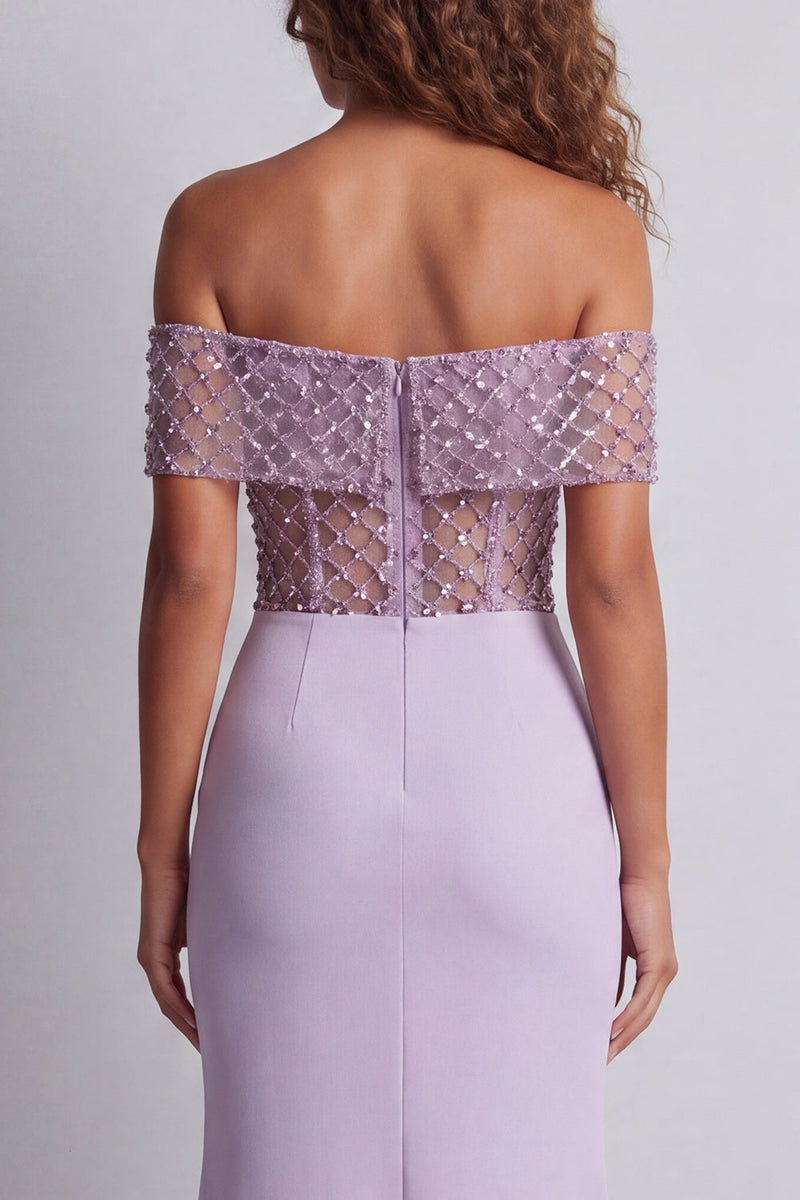 Laden Sie das Bild in den Galerie-Viewer, Glitzerndes, schulterloses, hellviolettes Meerjungfrauen-Festkleid