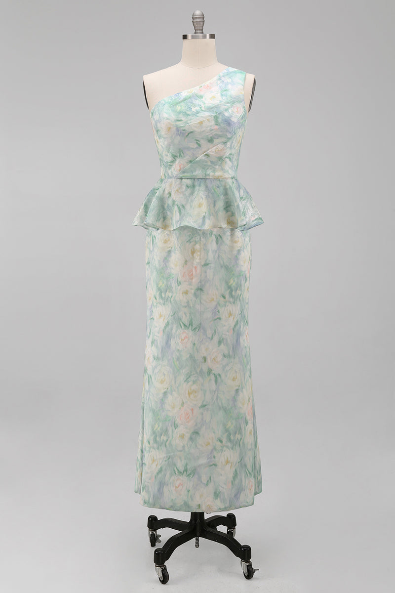 Laden Sie das Bild in den Galerie-Viewer, Ein Schulter Hellgrünes Blumen Meerjungfrauen Festkleid