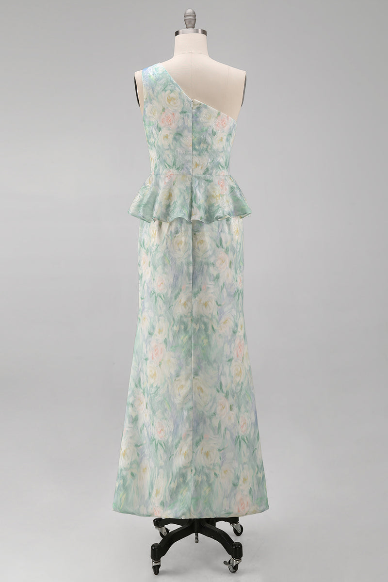 Laden Sie das Bild in den Galerie-Viewer, Ein Schulter Hellgrünes Blumen Meerjungfrauen Festkleid