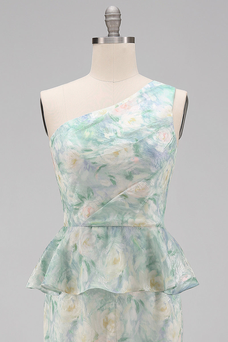 Laden Sie das Bild in den Galerie-Viewer, Ein Schulter Hellgrünes Blumen Meerjungfrauen Festkleid