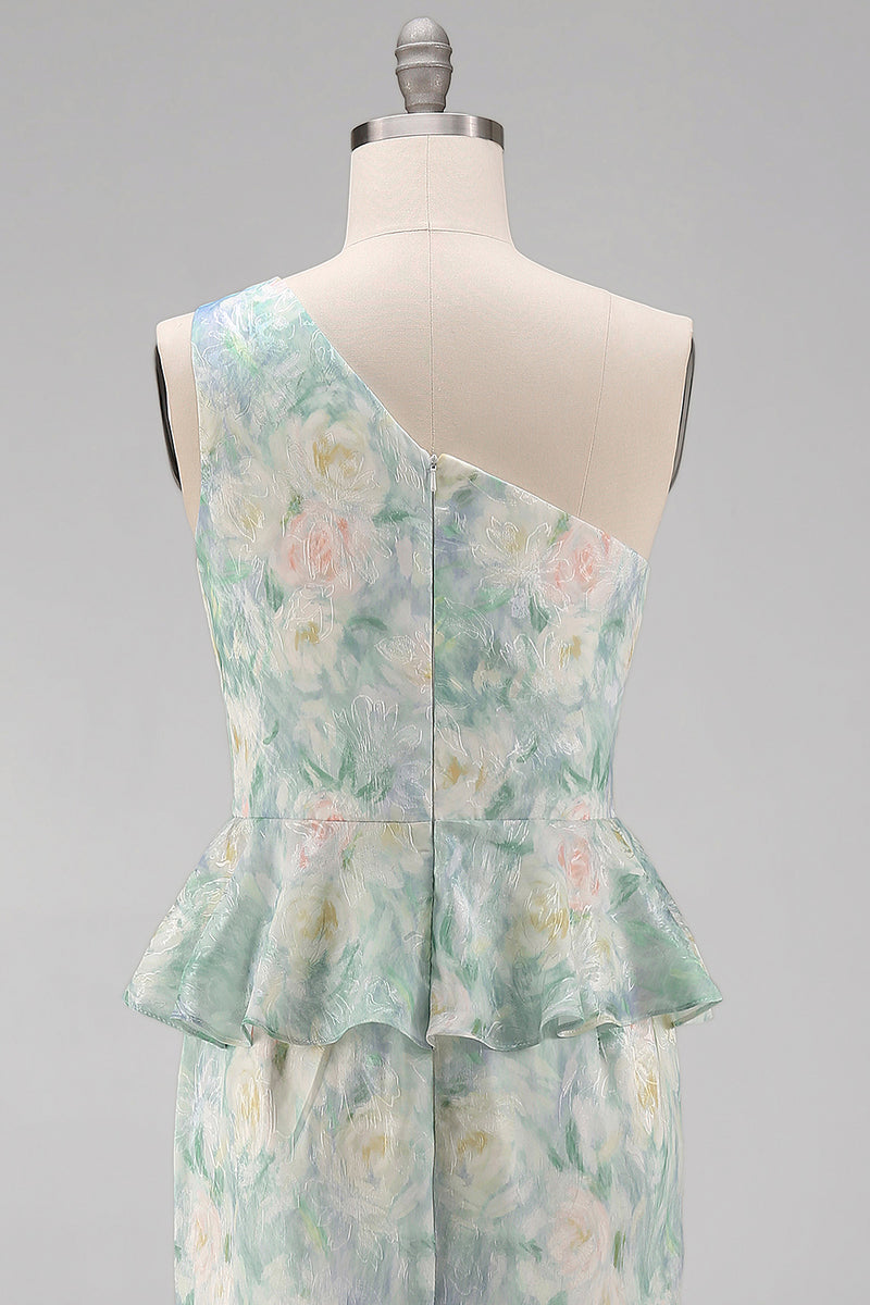 Laden Sie das Bild in den Galerie-Viewer, Ein Schulter Hellgrünes Blumen Meerjungfrauen Festkleid