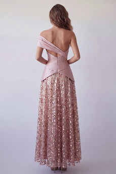 Ein Schulter hellviolettes Pailletten-A-Linien-Festkleid