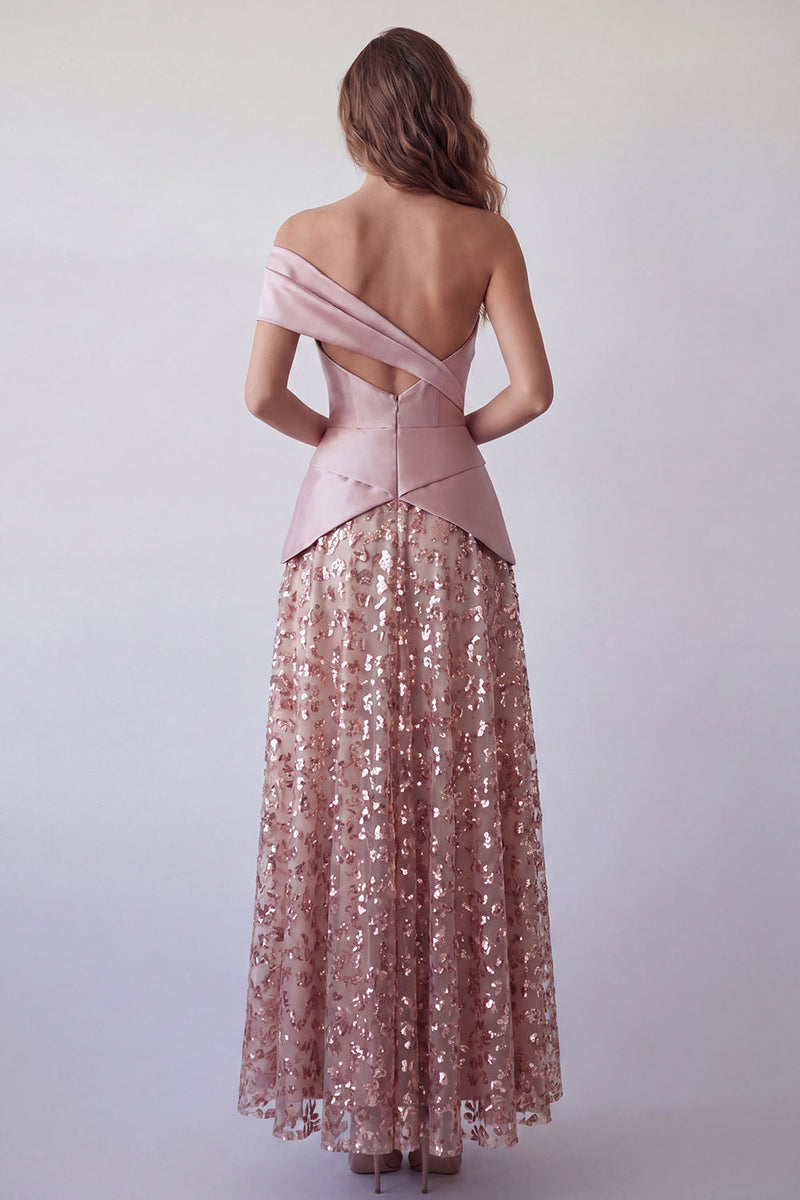 Laden Sie das Bild in den Galerie-Viewer, Ein Schulter hellviolettes Pailletten-A-Linien-Festkleid