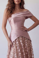 Laden Sie das Bild in den Galerie-Viewer, Ein Schulter hellviolettes Pailletten-A-Linien-Festkleid