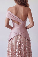 Laden Sie das Bild in den Galerie-Viewer, Ein Schulter hellviolettes Pailletten-A-Linien-Festkleid