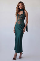 Laden Sie das Bild in den Galerie-Viewer, Dunkelgrünes Spaghettiträger Meerjungfrauen-Festkleid mit Halsschal