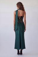 Laden Sie das Bild in den Galerie-Viewer, Dunkelgrünes Spaghettiträger Meerjungfrauen-Festkleid mit Halsschal