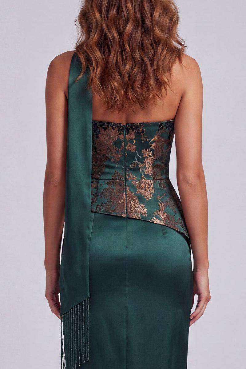 Laden Sie das Bild in den Galerie-Viewer, Trägerloses, dunkelgrünes Festkleid mit trägerloser Hülle