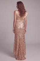 Laden Sie das Bild in den Galerie-Viewer, Champagner-V-Ausschnitt Pailletten, geraffte Sheath formelle Kleid