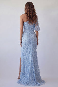 Einschulter-Himmelblau-applikiertes Meerjungfrauen-Festkleid