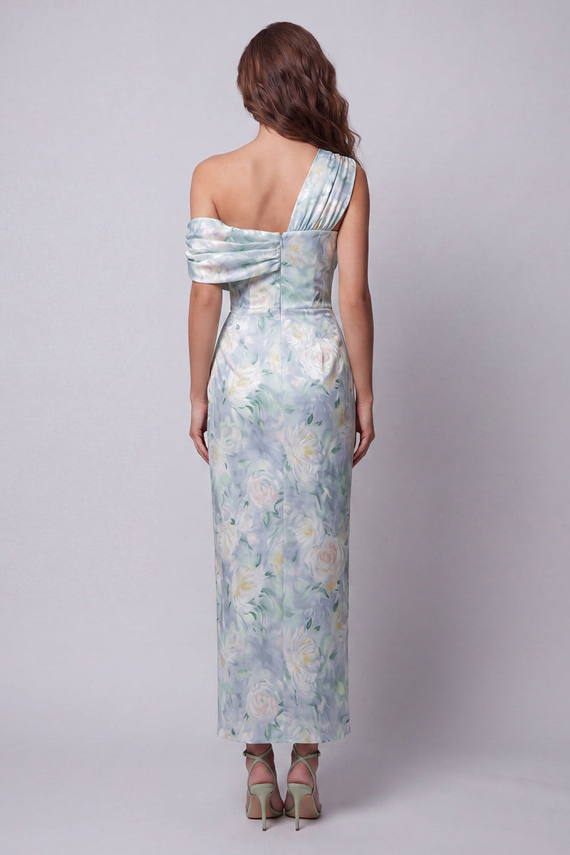 Laden Sie das Bild in den Galerie-Viewer, Ein schulteriges hellgrünes Blumen-Scheiden-Festkleid