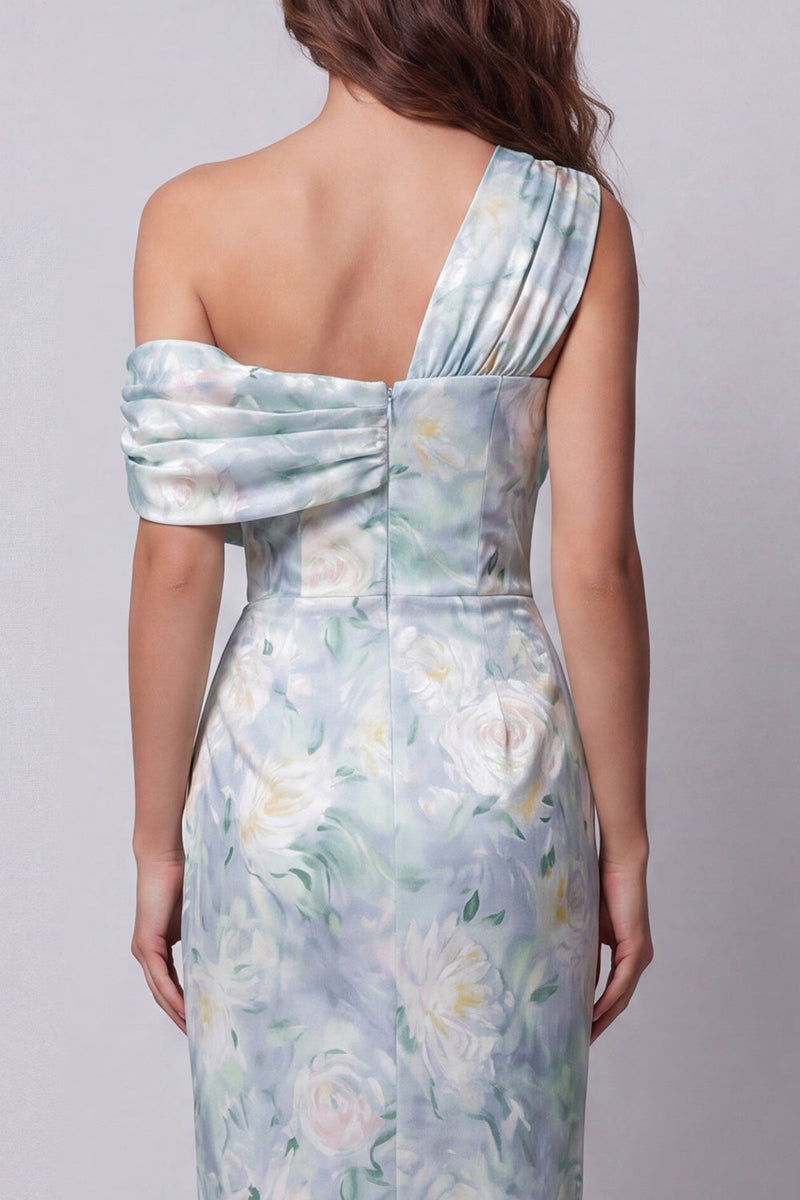 Laden Sie das Bild in den Galerie-Viewer, Ein schulteriges hellgrünes Blumen-Scheiden-Festkleid
