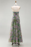Laden Sie das Bild in den Galerie-Viewer, Staubiges Salbei Chiffon A-Linie Gerafftes Blumen Halter Langes Ballkleid