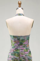 Laden Sie das Bild in den Galerie-Viewer, Staubiges Salbei Chiffon A-Linie Gerafftes Blumen Halter Langes Ballkleid