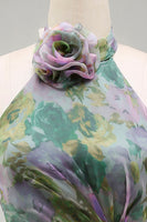 Laden Sie das Bild in den Galerie-Viewer, Staubiges Salbei Chiffon A-Linie Gerafftes Blumen Halter Langes Ballkleid