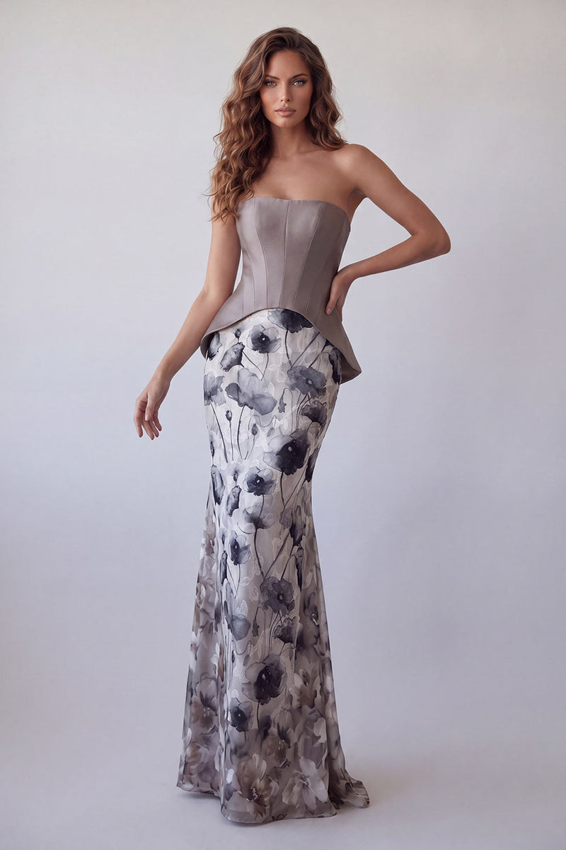 Laden Sie das Bild in den Galerie-Viewer, Vintage-Mauve-Meerjungfrauen-Chiffon-Trägerloses, langes Festkleid