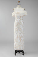 Laden Sie das Bild in den Galerie-Viewer, Champagner-Off-the-Shoulder Bodycon-bedrucktes Maxi-Festkleid