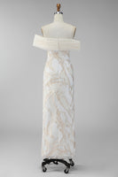 Laden Sie das Bild in den Galerie-Viewer, Champagner-Off-the-Shoulder Bodycon-bedrucktes Maxi-Festkleid