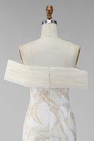 Laden Sie das Bild in den Galerie-Viewer, Champagner-Off-the-Shoulder Bodycon-bedrucktes Maxi-Festkleid