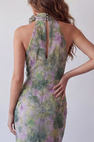 Laden Sie das Bild in den Galerie-Viewer, Halterhals Dusty Sage Bodycon Chiffon Floral Maxi Formal Dress