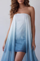Laden Sie das Bild in den Galerie-Viewer, Lake Blue Chiffon trägerloses Bodycon Mini-Festkleid