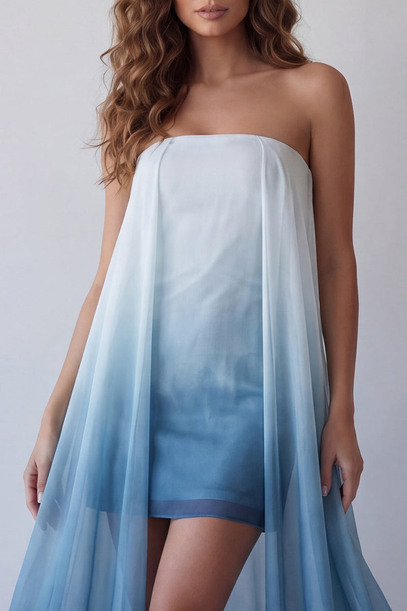 Laden Sie das Bild in den Galerie-Viewer, Lake Blue Chiffon trägerloses Bodycon Mini-Festkleid