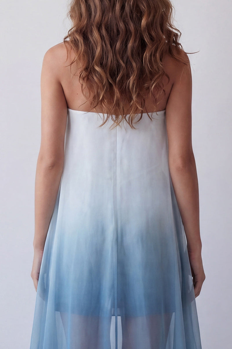 Laden Sie das Bild in den Galerie-Viewer, Lake Blue Chiffon trägerloses Bodycon Mini-Festkleid