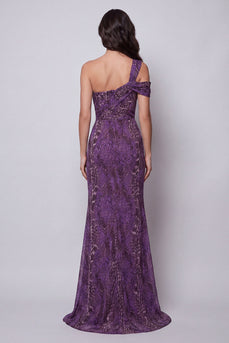 Einschulter-Meerjungfrauenlila Chiffon lange Festkleid