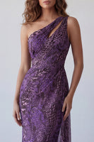 Laden Sie das Bild in den Galerie-Viewer, Meerjungfrauen-Einschulter-Lila-Chiffon-Langes Festkleid mit Schärpe