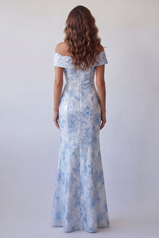 Meerjungfrauen-off-the-shoulder himmelblaues langes Festkleid