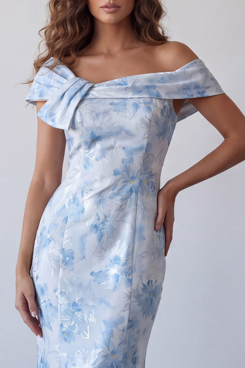 Laden Sie das Bild in den Galerie-Viewer, Meerjungfrauen-off-the-shoulder himmelblaues langes Festkleid