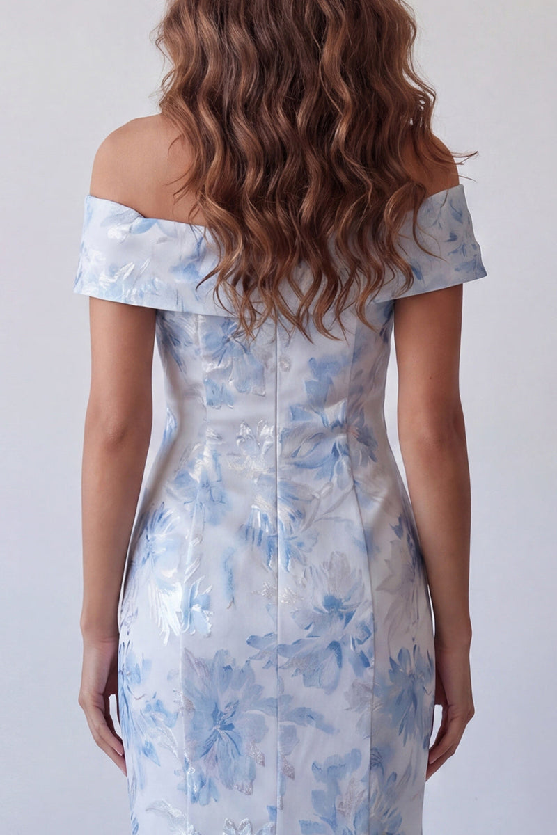 Laden Sie das Bild in den Galerie-Viewer, Meerjungfrauen-off-the-shoulder himmelblaues langes Festkleid