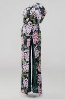 Laden Sie das Bild in den Galerie-Viewer, Dunkelgrüne, geblümte, schulterlange Mother-of-the-Bride-Jumpsuits mit Taschen