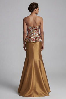 Trägerloses, geblümtes Meerjungfrauen-Glanz-Lange-Mutter-der-Braut-Kleid mit Pailletten